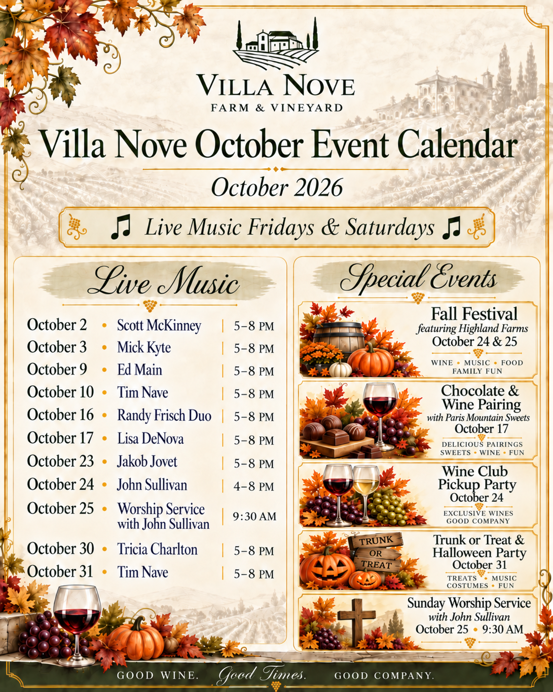 Villa Nove October Vineyard Calendar